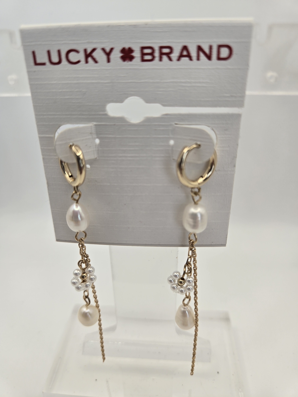 Lucky Brand Gold Natural Freshwater Pearl Chain Dangle Earrings Feminine Sassy